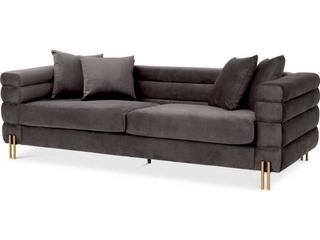York Savona Grey Velvet Brushed Brass Legs Upholstered Sofa