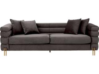 Eichholtz York Savona Grey Velvet Brushed Brass Legs Upholstered Sofa