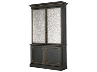 Eichholtz Kellam Solid Wood Black Antique Mirror Glass Bar Cabinet