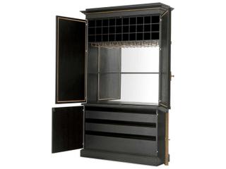 Eichholtz Kellam Solid Wood Black Antique Mirror Glass Bar Cabinet