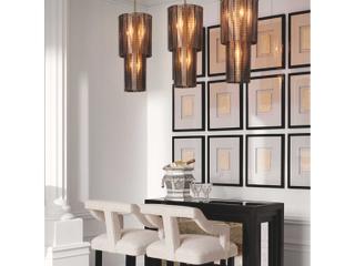 Eichholtz Imperial Brushed Brass Smoke Glass Traditional Cylinder Tiered Chandelier