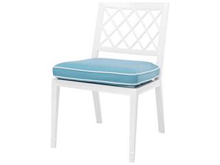 White Finish Sunbrella Mineral Blue Dining Chair