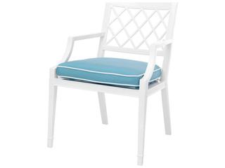 White Finish Sunbrella Mineral Blue Dining Chair
