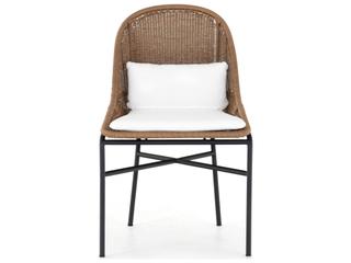 Four Hands Outdoor Grass Roots Charcoal Iron / Natural Fawn Polypropylene Dining Chair with Stinson White Cushion