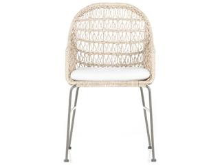 Four Hands Outdoor Grass Roots Vintage White / Grey Bronze Wrought Iron Dining Chair with Stinson White Cushion