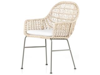 Four Hands Outdoor Grass Roots Vintage White / Grey Bronze Wrought Iron Dining Chair with Stinson White Cushion