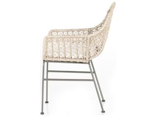 Four Hands Outdoor Grass Roots Vintage White / Grey Bronze Wrought Iron Dining Chair with Stinson White Cushion