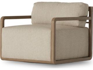 Four Hands Outdoor Solano Washed Brown Swivel Lounge Chair with Faye Sand Cushion
