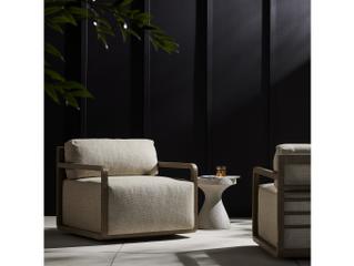 Four Hands Outdoor Solano Washed Brown Swivel Lounge Chair with Faye Sand Cushion