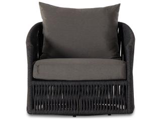 Four Hands Outdoor Solano Bronze / Thick Dark Grey Rope Swivel Lounge Chair with Venao Charcoal Cushion