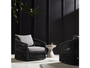 Four Hands Outdoor Solano Bronze / Thick Dark Grey Rope Swivel Lounge Chair with Venao Charcoal Cushion