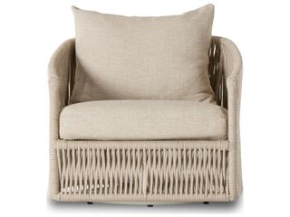 Four Hands Outdoor Solano White Aluminum / Ivory Rope Swivel Lounge Chair with Faye Sand Cushion