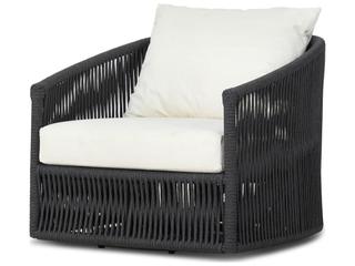 Porto Swivel Lounge Chair with Thick Dark Grey Rope in Bronze