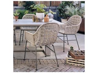 Four Hands Outdoor Grass Roots Vintage White / Grey Bronze Wrought Iron Wicker Dining Chair