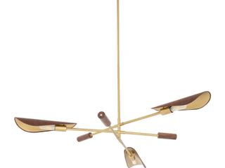 Four Hands Stockton 3-Light Dark Brown Leather Antique Brass LED Linear Chandelier