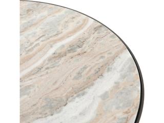 Four Hands Marlow Corbett Round Creamy Taupe Marble Hammered Grey Coffee Table