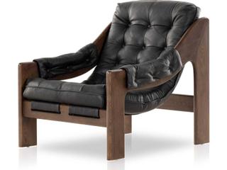 Four Hands Kensington Halston Black Leather Accent Chair