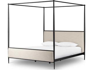 Westgate Savoy Parchment Textured Black Iron Beige Queen Canopy Bed