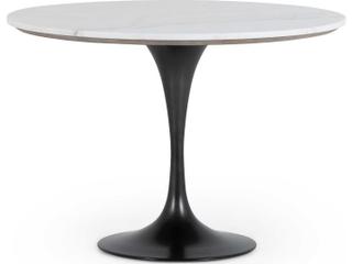 Four Hands Hughes Powell Round Dark Rustic Black Weathered Ash White Marble Dining Table