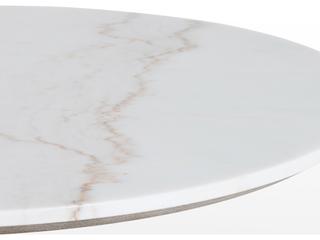 Four Hands Hughes Powell Round Dark Rustic Black Weathered Ash White Marble Dining Table