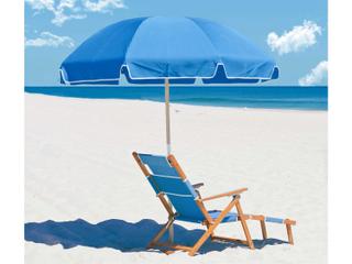 Frankford Quick Ship Emerald Beach Ash Wood 7.5 Foot Octagon Manual Lift Outdoor Umbrella