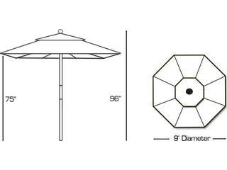 Galtech Quick Ship Wood Light 9 Foot Octagon Push Up Lift Outdoor Patio Umbrella
