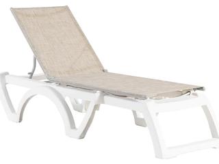 Grosfillex Jamaica Beach Sling Resin White Adjustable Outdoor Patio Chaise Lounge in Straw