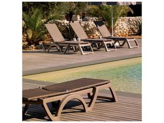 Grosfillex Java Resin Wicker French Taupe Adjustable Patio Chaise Lounge in French Taupe