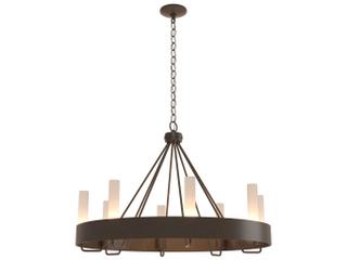 Hubbardton Forge Banded 8-Light Bronze Glass Candelabra Cylinder Round Chandelier