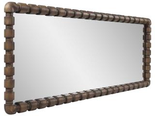 Howard Elliott Wooden Bobbin Stained Brown Rectangular Wall Mirror