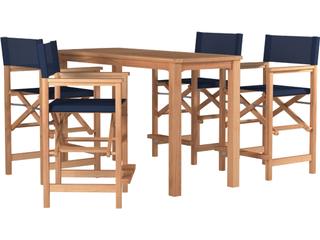 HiTeak Director Wood Blue Teak Sling Counter Stool