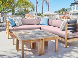 HiTeak Soho Wood Pink Teak Cushion Sofa