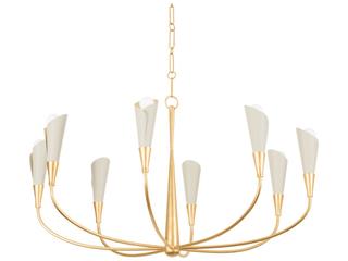 Hudson Valley Montrose 8-Light Vintage Gold Leaf Soft Sand Off White Candelabra Chandelier