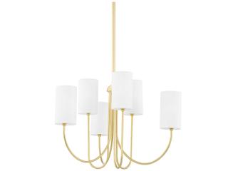 Hudson Valley Harlem 6-Light Aged Brass White Cylinder Chandelier