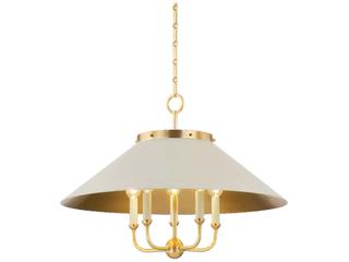 5-Light Clivedon Chandelier in Aged Brass and Off White