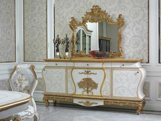 E-57 Arched Dresser Mirror with Gold Accents