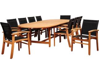 International Home Miami Amazonia Teak Edenton 11 Piece Double-Extendable Oval Patio Dining Set with Black Sling Chair