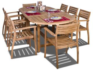 International Home Miami Amazonia Teak Oval Nine Piece Extendable Coventry Outdoor Dining Set
