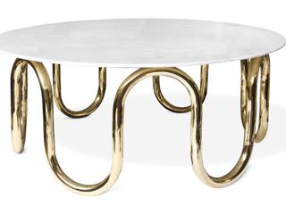 Jonathan Adler Scalinatella Round Carrara Marble Brass Coffee Table