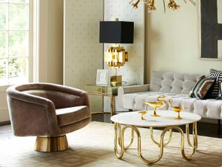 Jonathan Adler Scalinatella Round Carrara Marble Brass Coffee Table