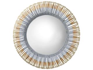 Jamie Young Native Beaded Natural / Blue Round Wall Mirror