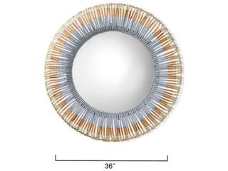 Jamie Young Native Beaded Natural / Blue Round Wall Mirror