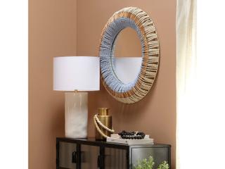Jamie Young Native Beaded Natural / Blue Round Wall Mirror