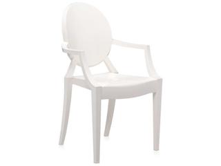 Louis Ghost Glossy White Resin Dining Arm Chair  (Sold in 2)