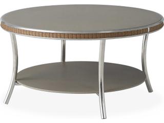 Essence Wicker Round Taupe Glass Top Outdoor Patio Coffee Table