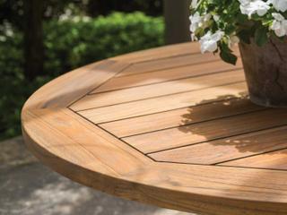 Lloyd Flanders Teak Round Pedestal Base Outdoor Patio Dining Table