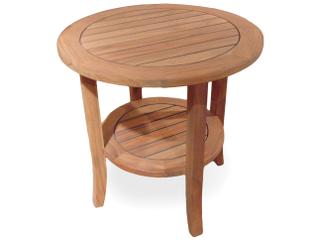 Teak Round Tapered Leg Outdoor Patio End Table with Shelf