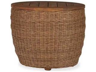 Tobago Wicker Round Antiqued Teak Top Barrel Patio End Table