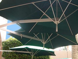 Luxury Umbrellas Paraflex Duo Wallflex 9 Foot Push Lift Tilt Patio Wall Mount Umbrella Set of 2