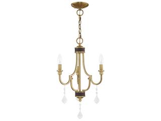 Livex Lighting Glendale 3-Light Antique Brass Crystal Candelabra Chandelier